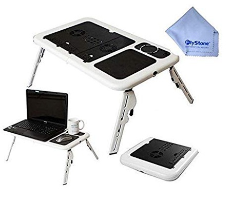Potable Adjustable E-Table with Mouse Pad, Cup Holder and Dual Fan Cooling System